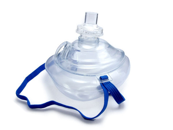 Rescuer® CPR mask with oxygen inlet, head strap, hard plastic case, one-way filter valve + single color print