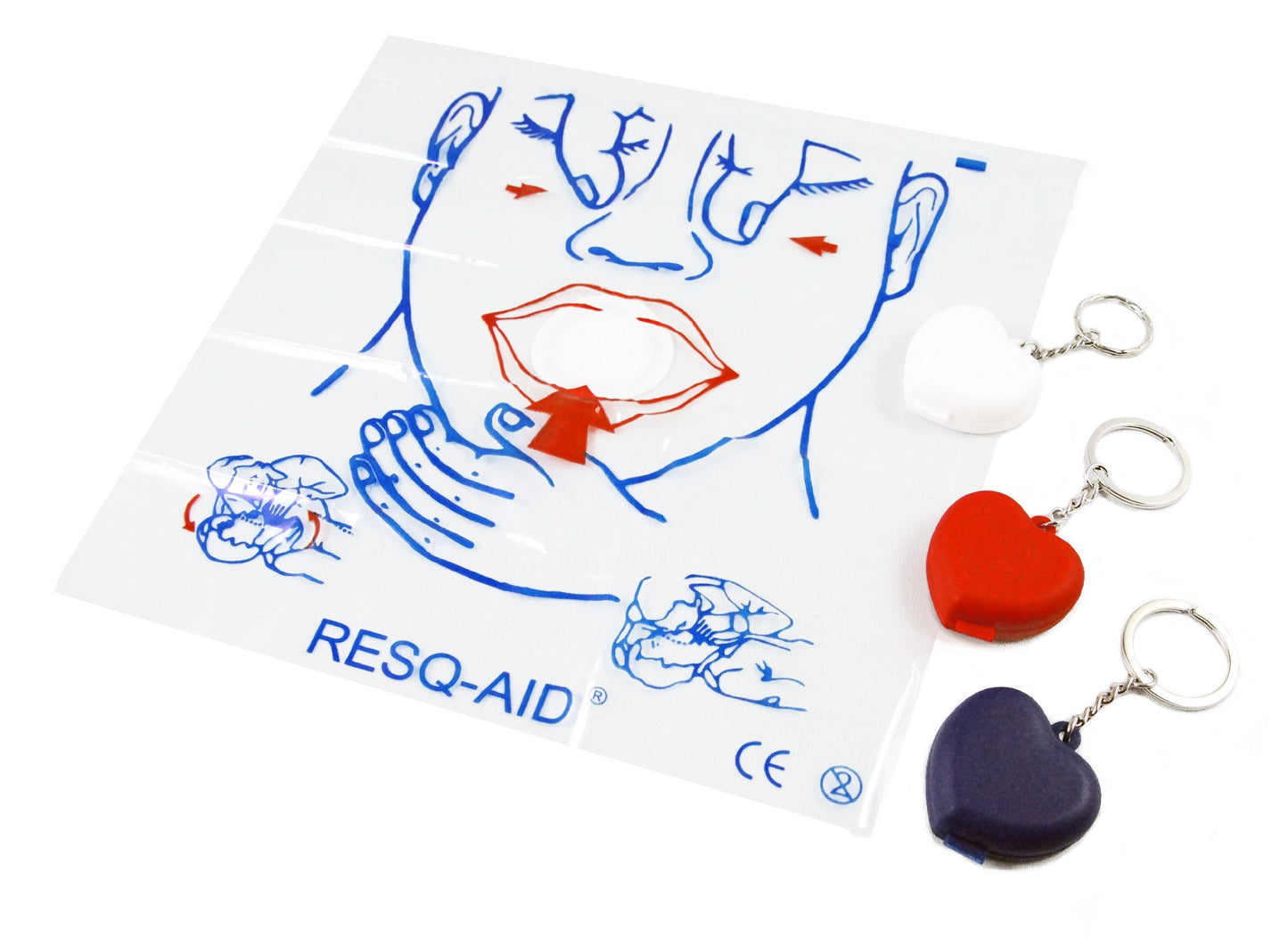 Resq-Aid® CPR shield with one-way check valve, filter and heart keychain