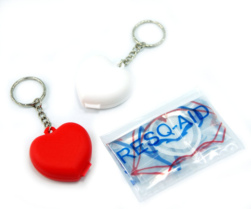 Resq-Aid® CPR Shield Kit with One-Way Valve, Filter, and Heart-Shaped Keychain Case with Custom Print