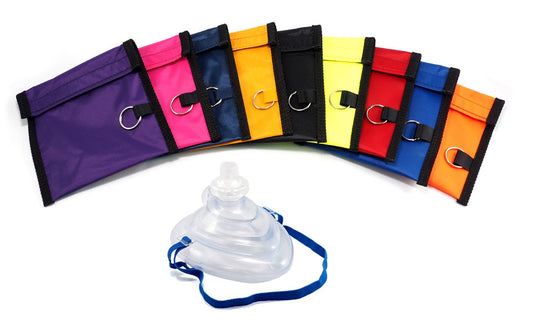 Rescuer® CPR mask with oxygen inlet, head strap, one-way valve with filter and nylon carry pouch