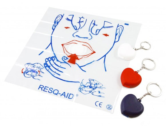 Resq-Aid® CPR shield with one-way check valve, filter, heart keychain + print